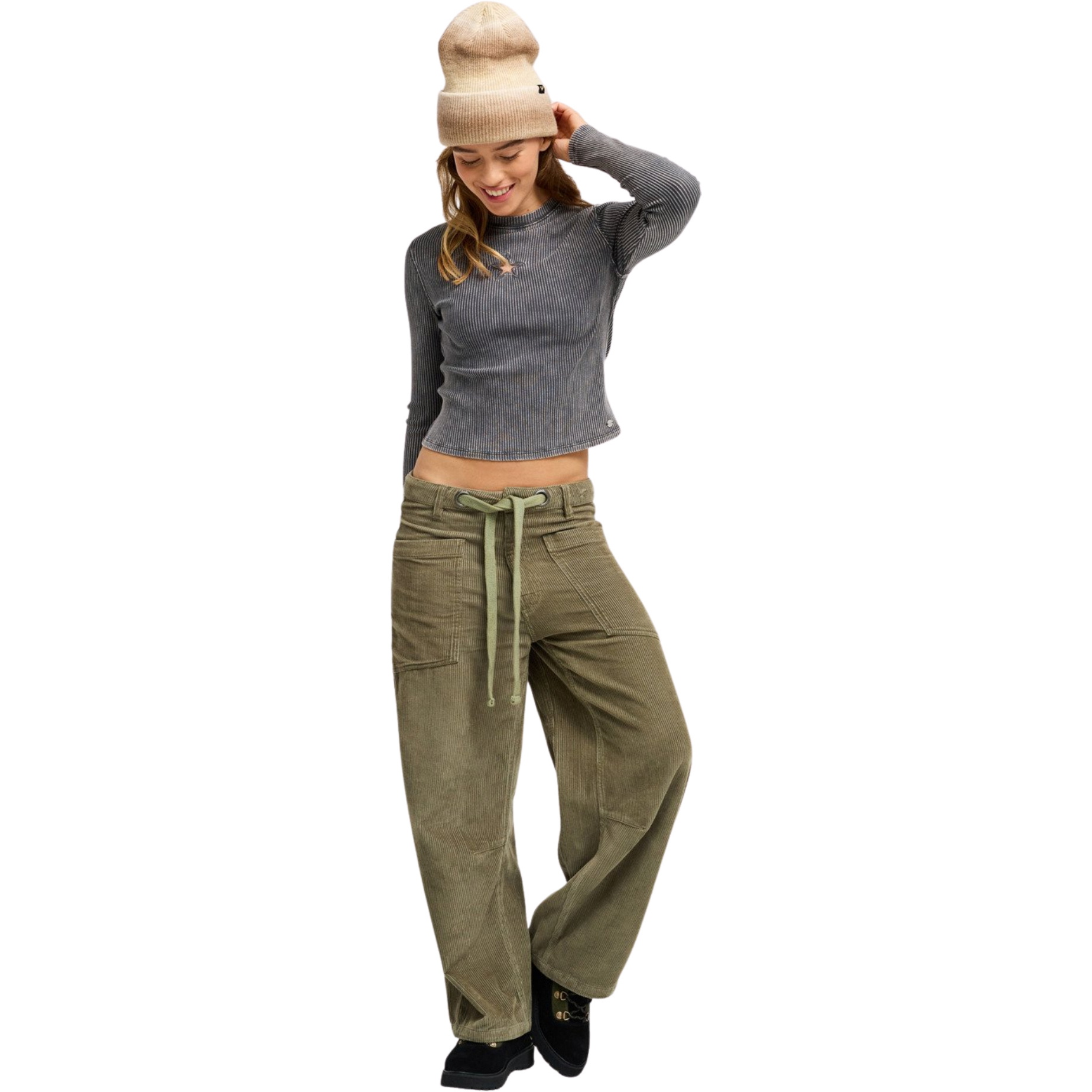 2026 Roxy Womens Sky Is High Cord Pants ERJNP03742 - Oil Green